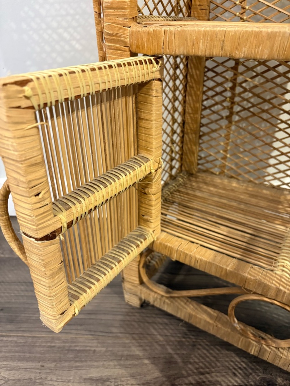 Vintage Rattan wicker shelf free standing floor shelf boho furniture - Picture 13 of 16